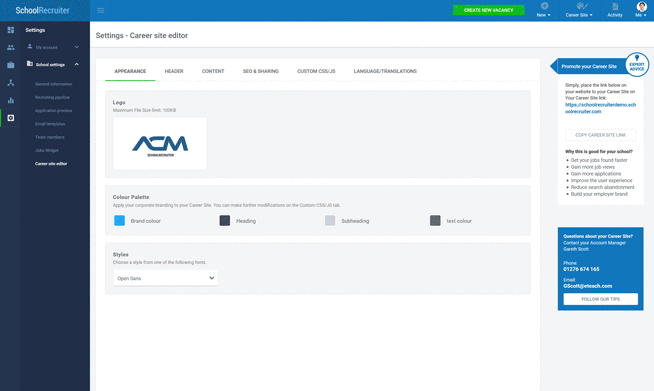 Set up career site